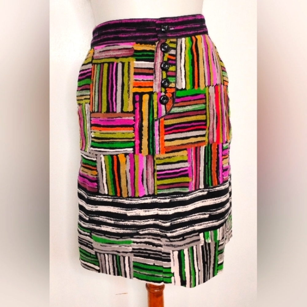 Odille Multicolor Striped Patchwork Skirt - Pink, Green, Orange, Black, White